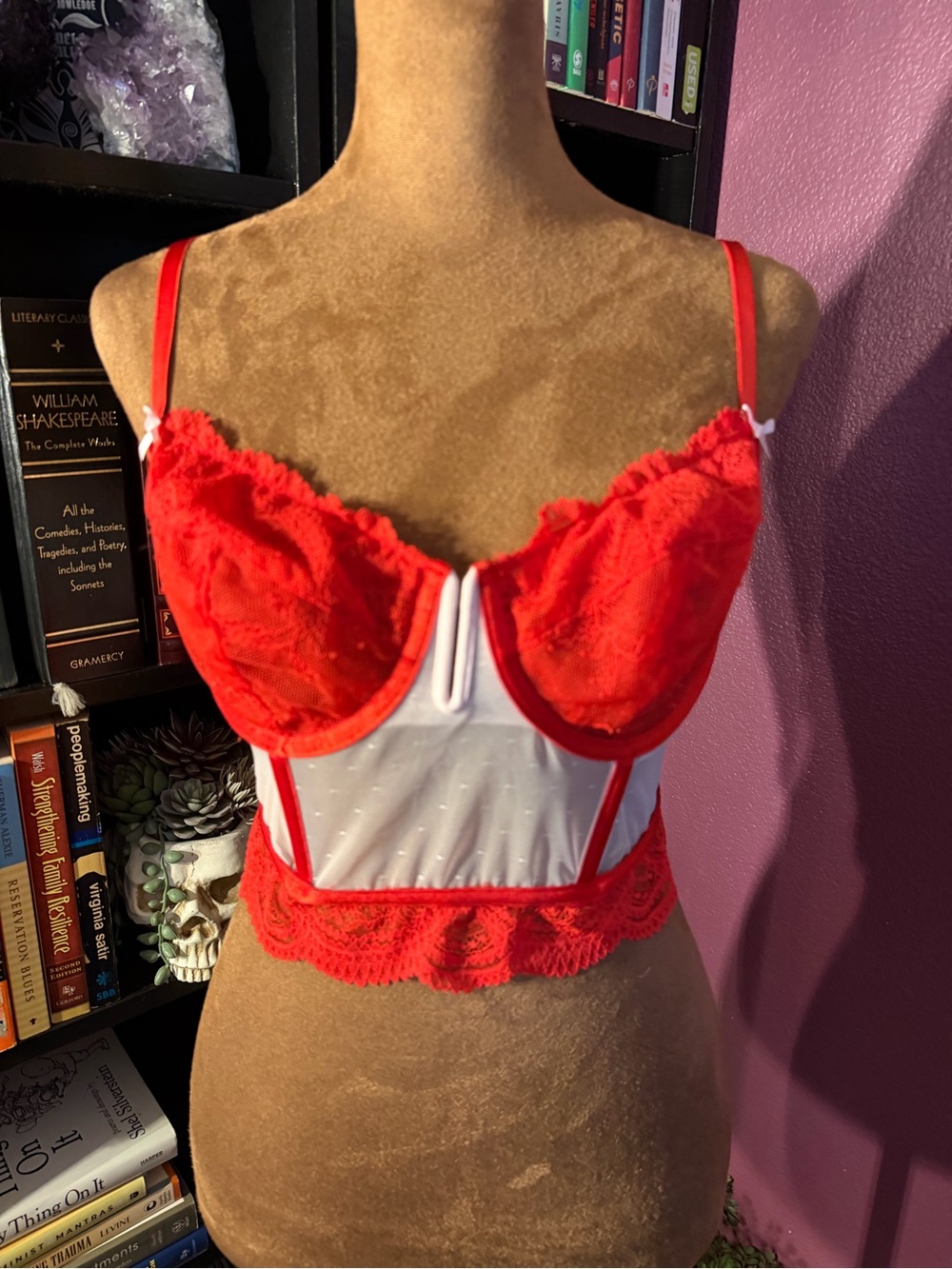 Red Lace & Mesh Longline Bralette -